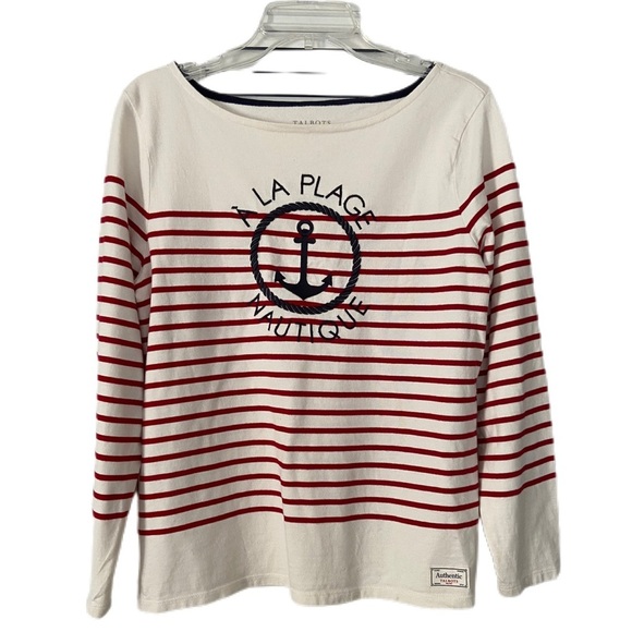 Talbots Tops - Talbots Nautical Long Sleeve Top Cream with Red Stripes Size Large